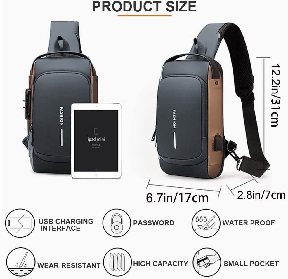 Dwenles Anti theft Crossbody Sling Bag,Waterproof Chest Daypack with USB Charging, Shoulder Backpack for Men Women (Black) - Image 6